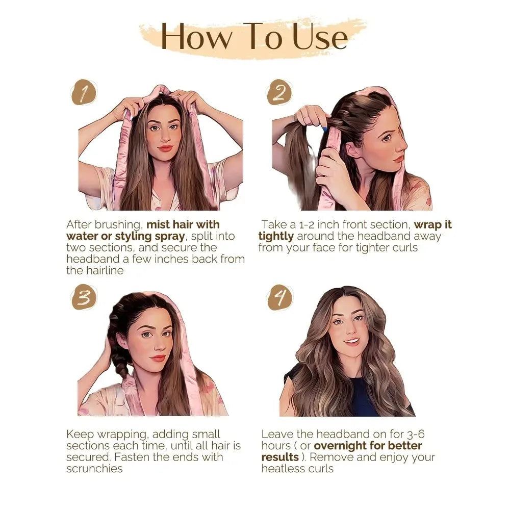 Heatless Hair Curler Set with Satin Bonnet No Heat Sleep in Curlers Headband Soft Hair Curler Satin Curlers Curls Styling Tools