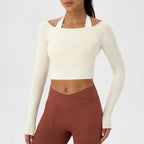 Women Sexy Off Shoulder Yoga Top Long Sleeve Gym Running Top Solid Quick-Dry Sport Workout Shirt