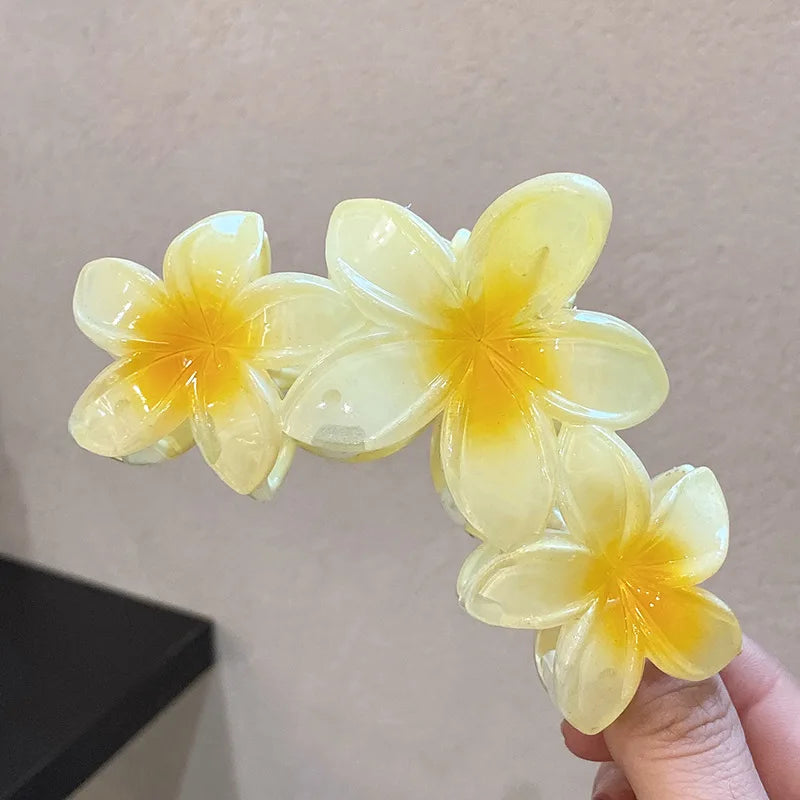 Fashion Gradient Egg Flower Hair Claws Clip Women Girls Sweet Acrylic Hairpins Summer Beach Hawaiian Headwear Hair Accessories