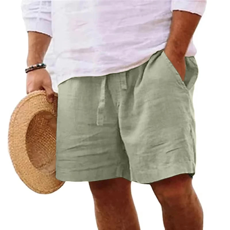 Linen Solid Color Lightweight Gym Beach Shorts for Men