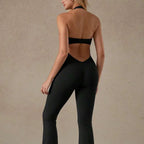 FUBEIKE New Lace Collar Yoga Wear Long Pants Solid ColorRunning Sports Halter Bodysuit Tight Yoga Pilates Sportswear Gym Clothes