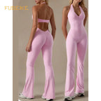 FUBEIKE New Lace Collar Yoga Wear Long Pants Solid ColorRunning Sports Halter Bodysuit Tight Yoga Pilates Sportswear Gym Clothes