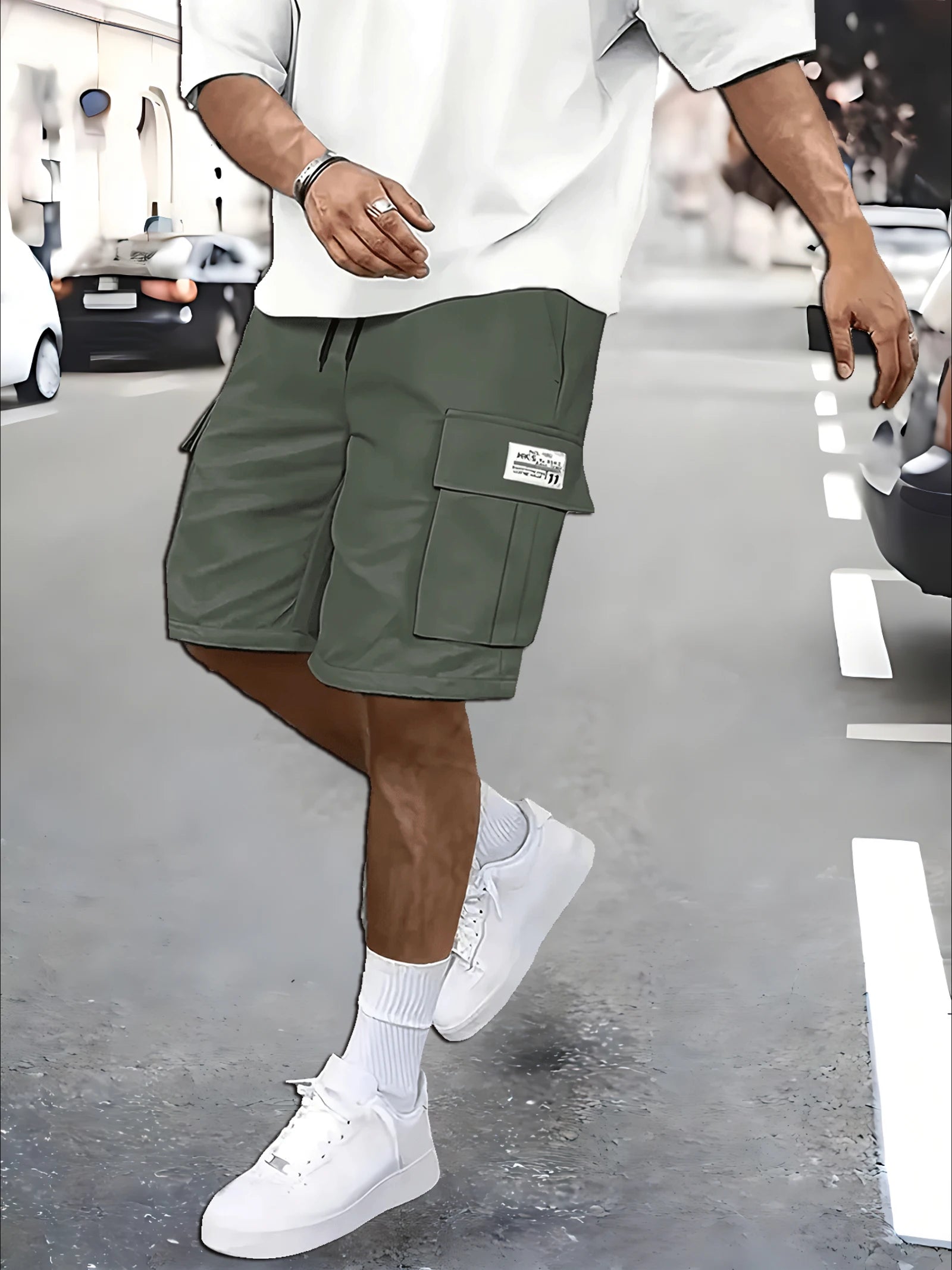 Multi-Pocket Elastic Waistband Work Shorts for Men