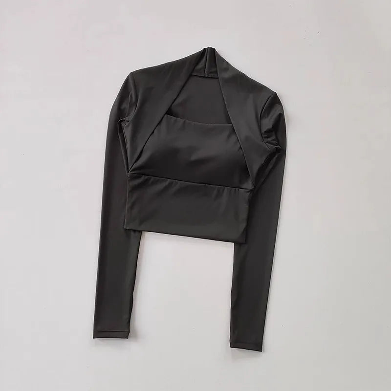 Women's Elegant Long Sleeve Yoga Shawl Sports Top with Chest Cushion Short Elegant Yoga Top Small Camback Pura Speed Dry Autumn