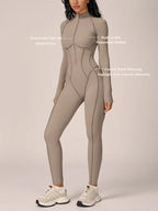 VITALINOVO Womens Running Onesie Athletic Romper Pants Long Sleeve Zip Up Hiking Outfits One Piece Workout Bodycon Jumpsuits