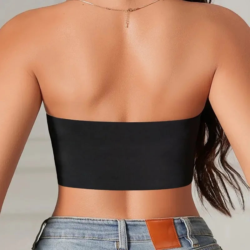 Women's Strapless Bra Sexy Seamless No Padding Front Button Bra Comfortable Smooth Women's Half Cup Silicone Non-slip Underwear