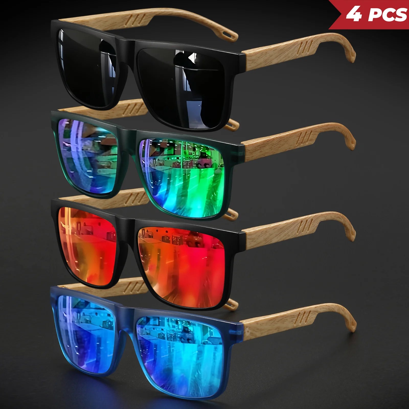 Wood Grain UV400 Square Sunglasses Unisex