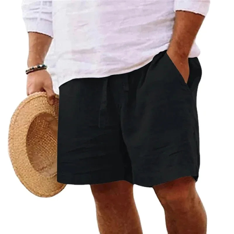Linen Solid Color Lightweight Gym Beach Shorts for Men