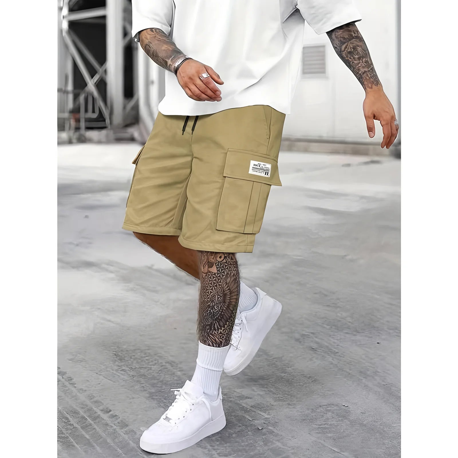 Multi-Pocket Elastic Waistband Work Shorts for Men