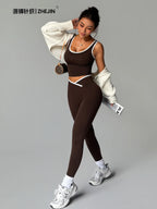 2 Piece Yoga Set Women Crossover V Waist Leggings Contrast Trim Sports Bra Gym Workout Matching Set Fitness Activewear Suit