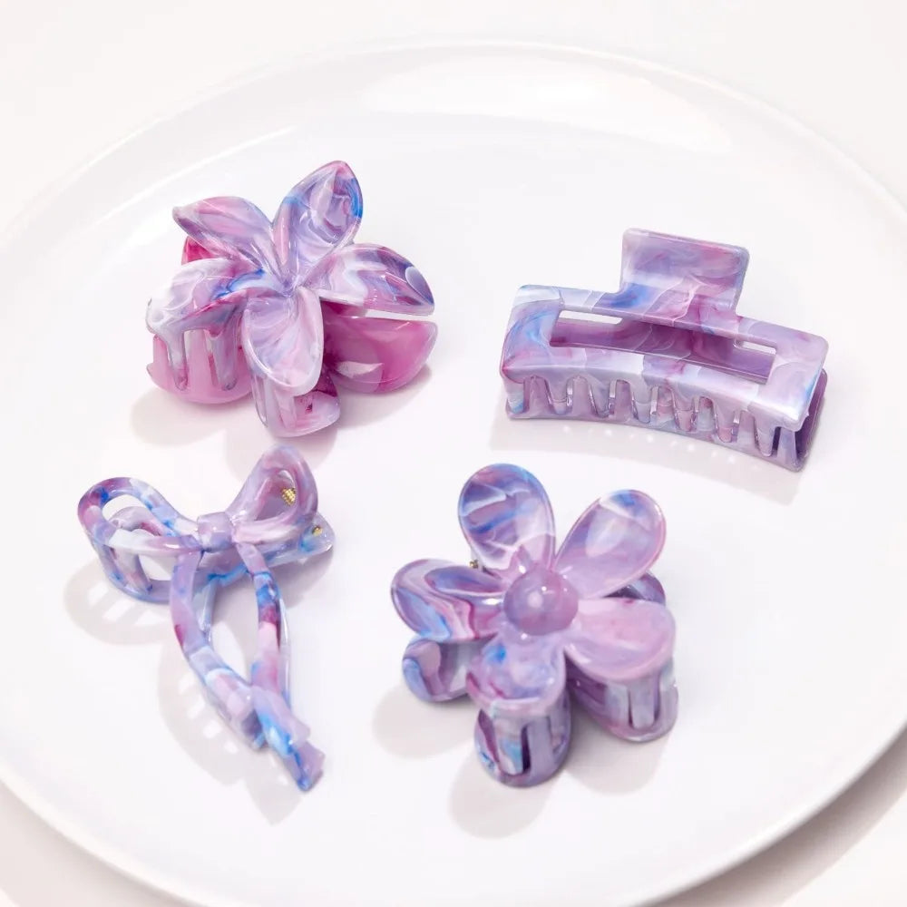 4Pcs Autumn Winter Burgundy Bow Square Flower Hair Claw Clips for Women MultiStyle Red Fashion Hair Accessories Headwear Hairpin