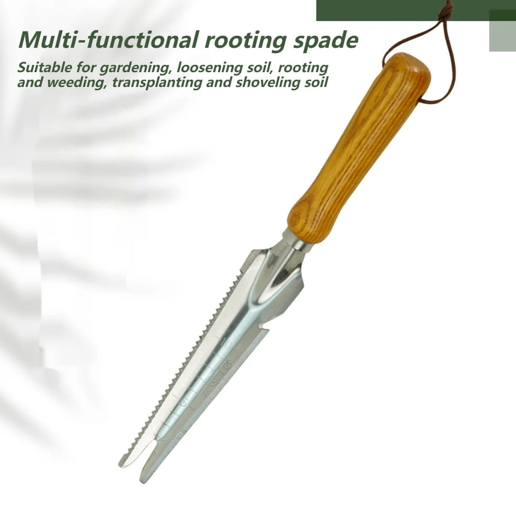 5-in-1 Stainless Steel Weed Puller Tool with Beech Handle